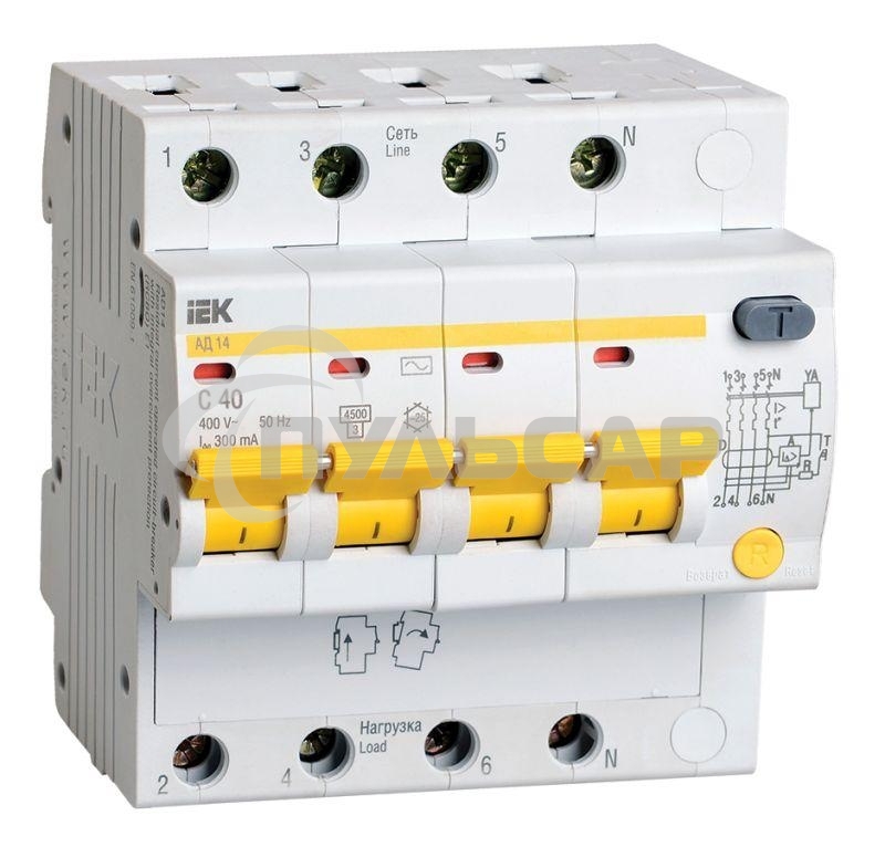 Выключатель автоматический дифференциального тока Iek MAD10-4-040-C-300 АД14 4Р 40А 300мА ИЭК