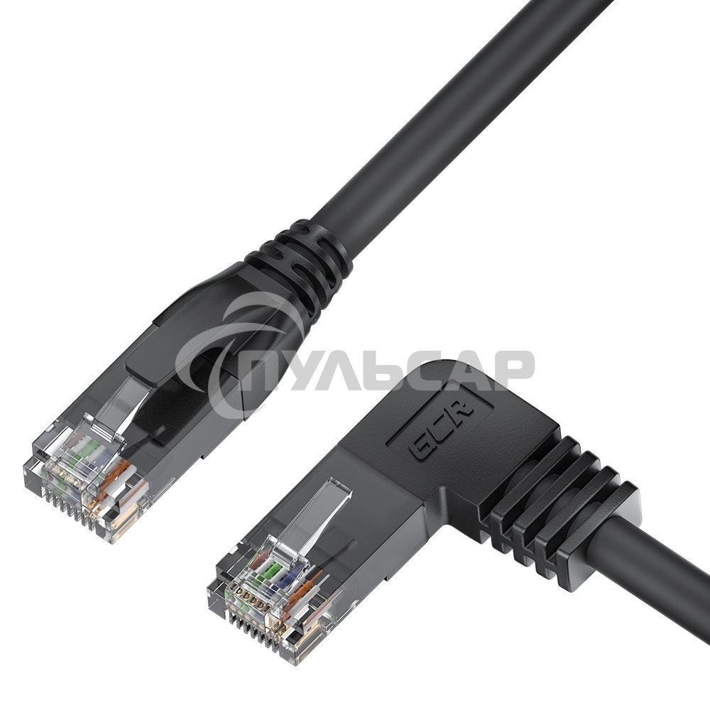 Патч-корд GCR прямой 2.0m UTP кат.5e, черный, левый угол, литой, ethernet high speed, RJ45, T568B, GCR-53151