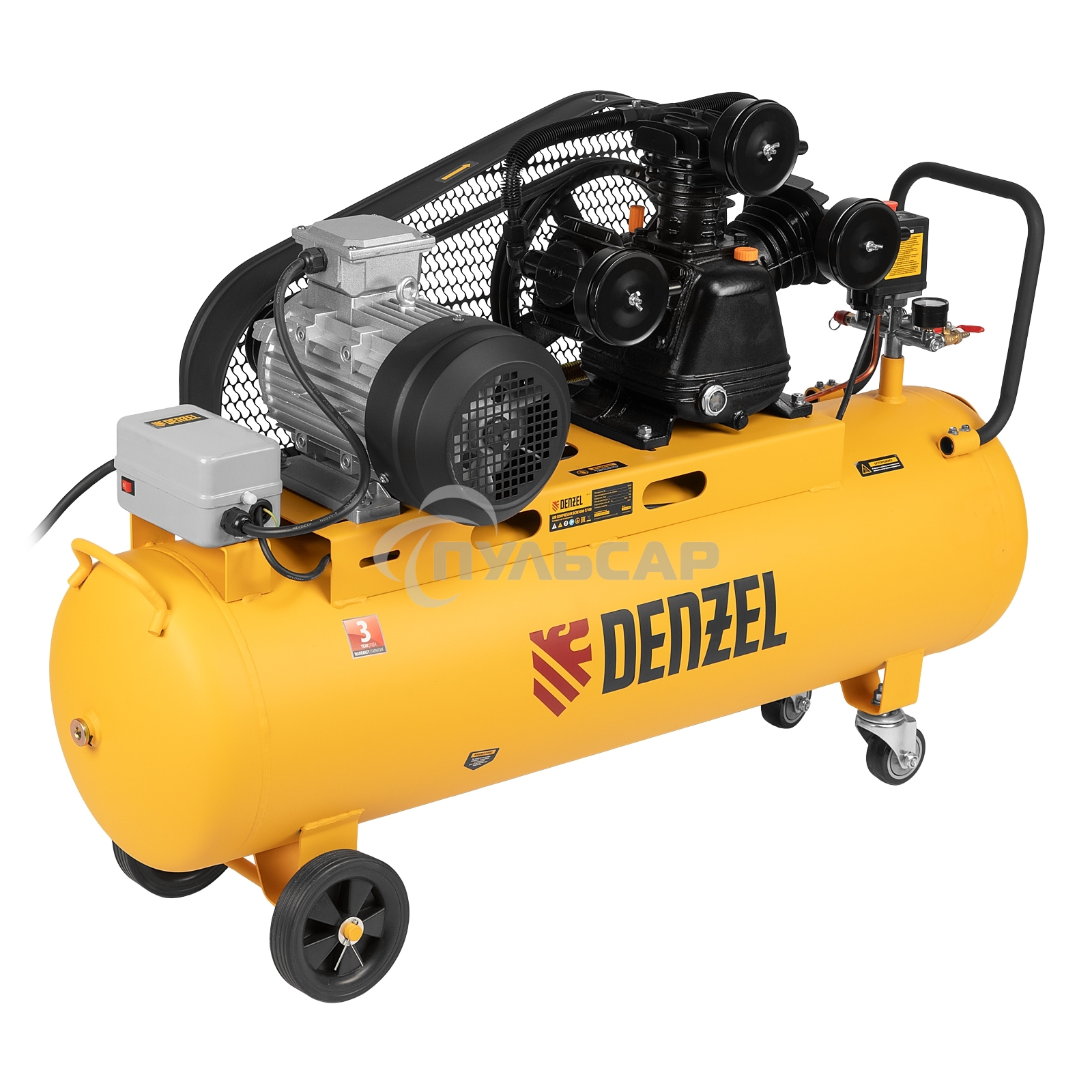 Компрессор воздушный рем. привод BCW3000-T/100, 3,0 кВт, 100 литров, 520 л/минDenzel