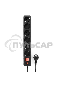 Сетевой фильтр Гарнизон 6р, 10А, 3м, ур.защиты 4, черный, пакет