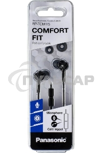 Наушники Panasonic RP-TCM115GCK внутриканальные 10-24000Гц 1.2м 3.5мм 98дБ микрофон, черный