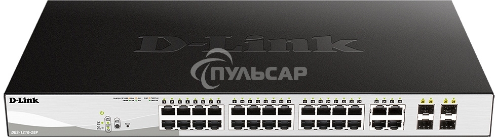 Коммутатор D-Link DGS-1210-28P/FL1A, L2 Managed Switch with 24 10/100/1000Base-T ports and 4 100/1000Base-T/SFP combo-ports (24 PoE ports 802.3af/802.3at (30 W), PoE Budget 193 W).8K Mac address, 802.3x Flow Co