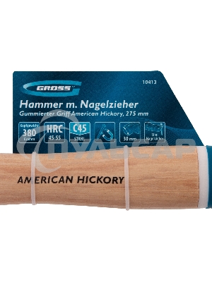 Молоток-гвоздодер, 380 г, угол 75, магнит, обрезиненная рукоятка AMERICAN HICKORY GROSS