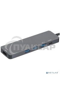Док-станция Type-C Gembird UHB-D1, 5в1: 3хUSB3.1, Type-C PD100W, HDMI, кабель 17см, алюминий
