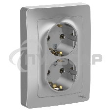 Розетка 2-м СП BLANCA 16А 250В без шторок с заземл. алюм. SchE BLNRS001023