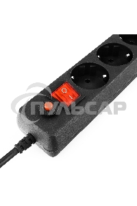 Сетевой фильтр Гарнизон 6р, 10А, 3м, ур.защиты 4, черный, пакет