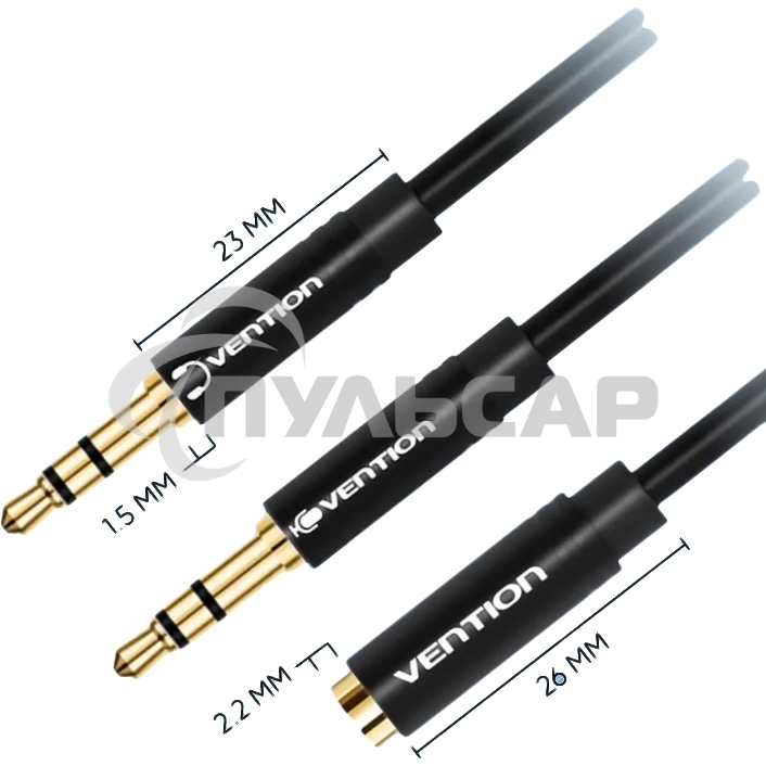 Переходник-разветвитель Vention гибкий Jack 3.5 мм F 4 pin/Jack 3.5 мм M x 2 - 1м BBDBF