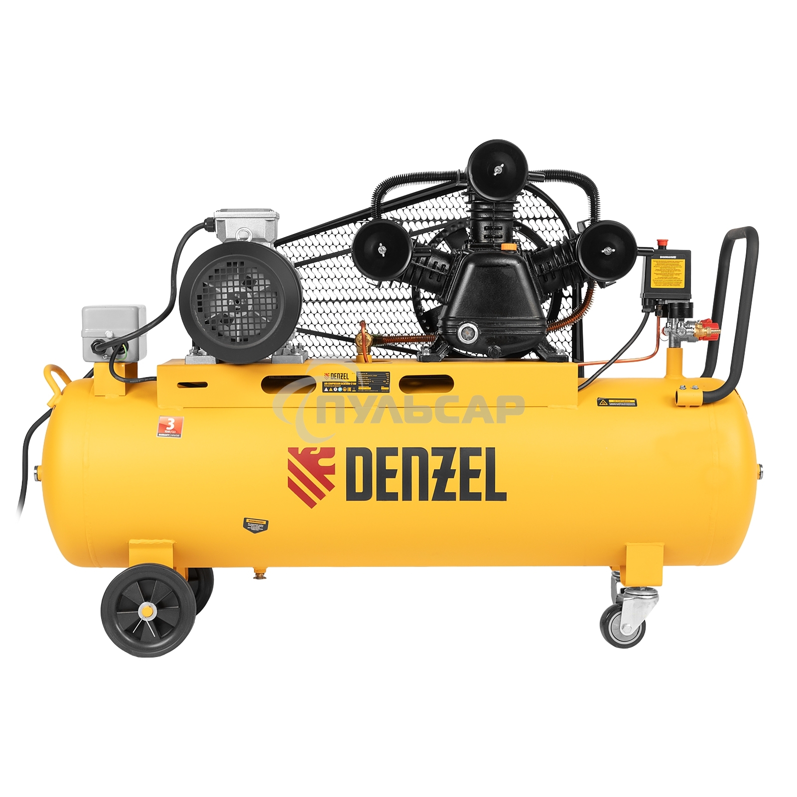 Компрессор воздушный рем. привод BCW3000-T/100, 3,0 кВт, 100 литров, 520 л/минDenzel