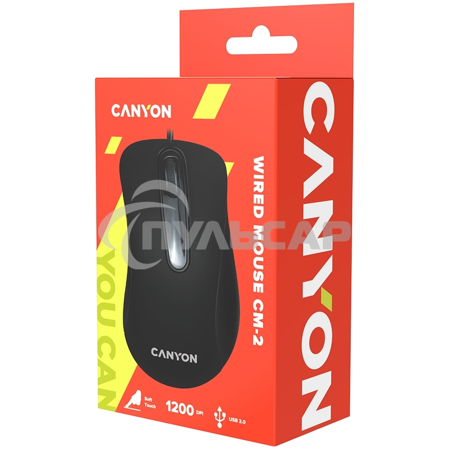Мышь проводная Canyon CM-2 черный, 800 dpi, USB, кнопки - 3