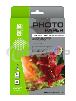 Фотобумага Cactus CS-GA518050 A5/180г/м2/50л./белый глянцевое для струйной печати