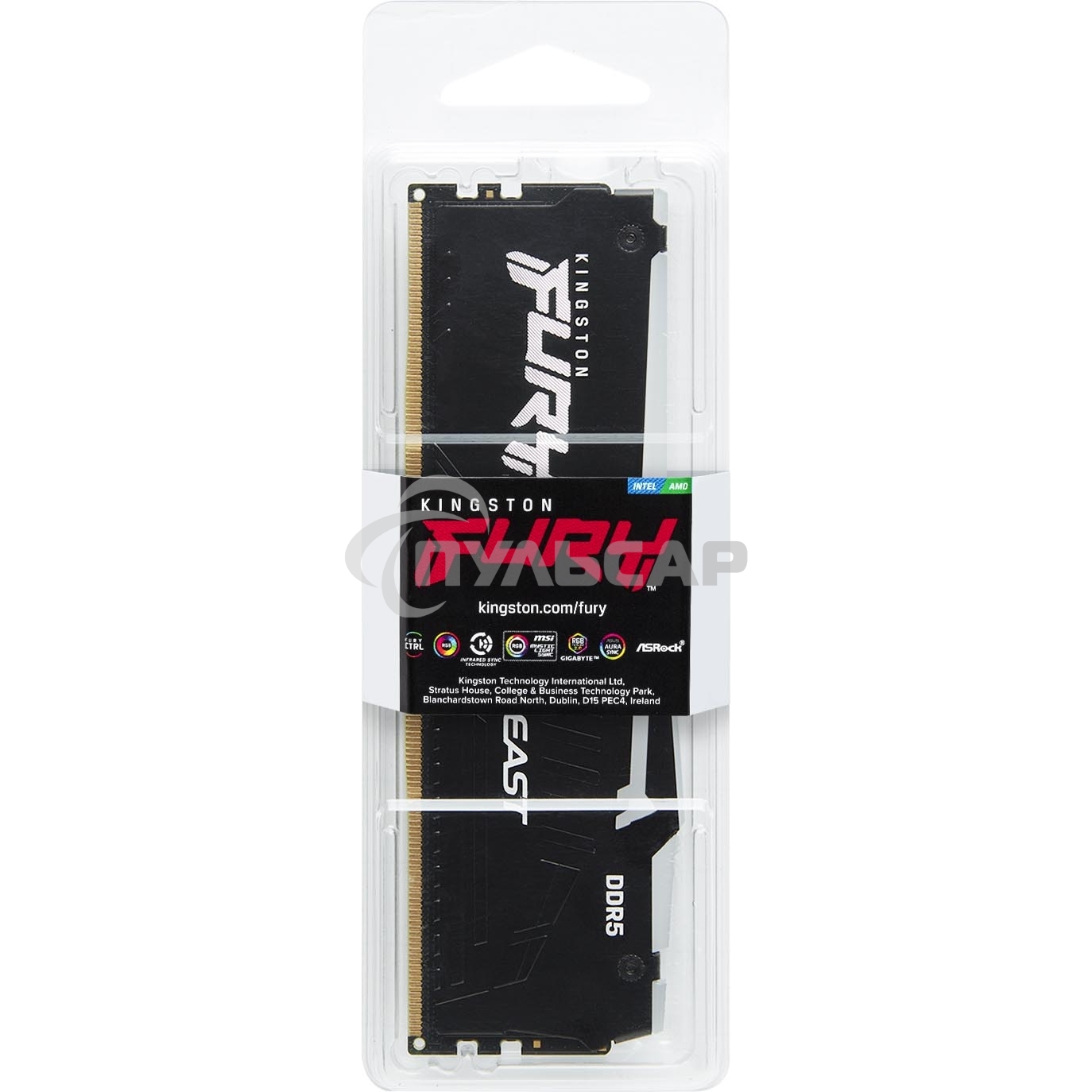Оперативная память Kingston Fury Beast, DDR5, 16Gb (1x16GB), 6000MHz, CL36, DIMM, с радиатором, RGB, черный