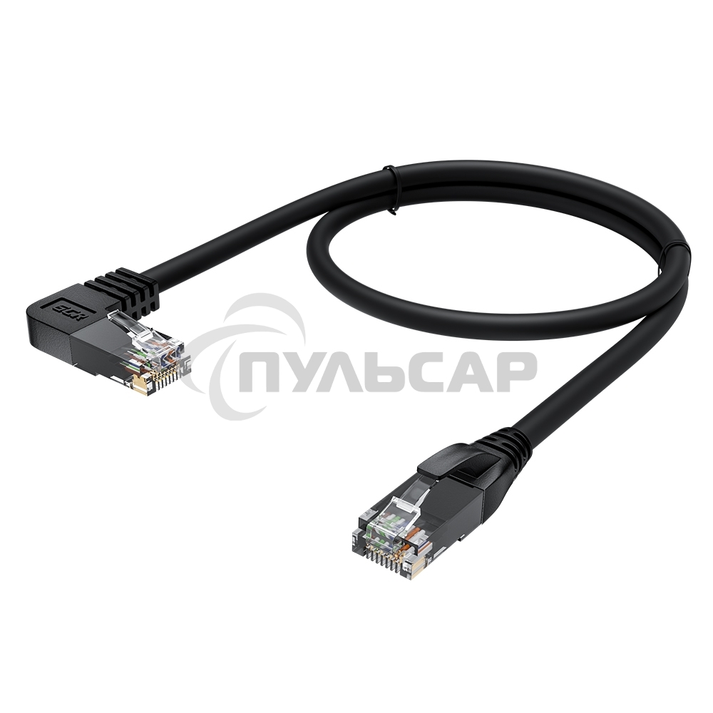 Патч-корд GCR прямой 2.0m UTP кат.5e, черный, левый угол, литой, ethernet high speed, RJ45, T568B, GCR-53151