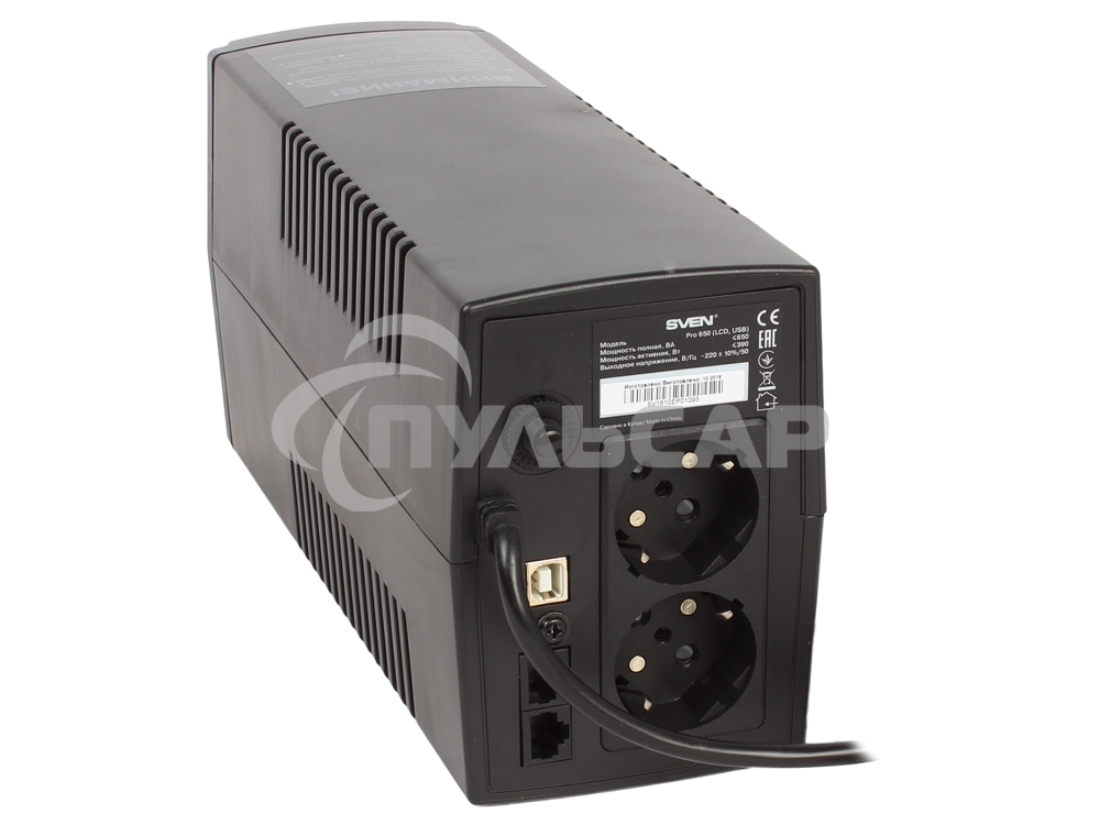 Источник бесперебойного питания SVEN Pro 650 650VA/390W LCD, USB, RJ-45 (2 EURO)