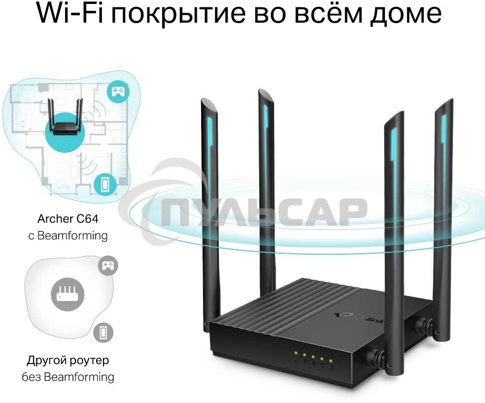 Беспроводной двухдиапазонный MU-MIMO маршрутизатор TP-Link Archer C64 AC1200