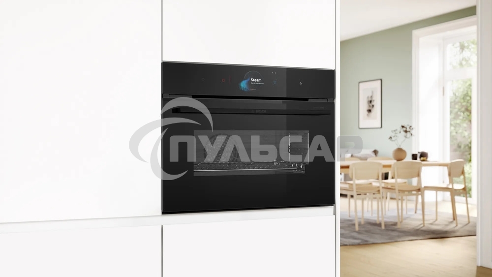 Встраиваемый духовой шкаф Bosch CSG958DB1 Accent Line шкаф-пароварка, черный, 14 режимов + комбинированные режимы, функция приготовление на пару 100%, 4-слойное остекление, 3 цветных текстовых TFT-дисплея 2,5