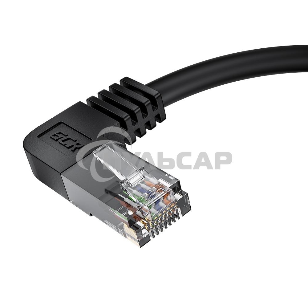 Патч-корд GCR прямой 2.0m UTP кат.5e, черный, левый угол, литой, ethernet high speed, RJ45, T568B, GCR-53151