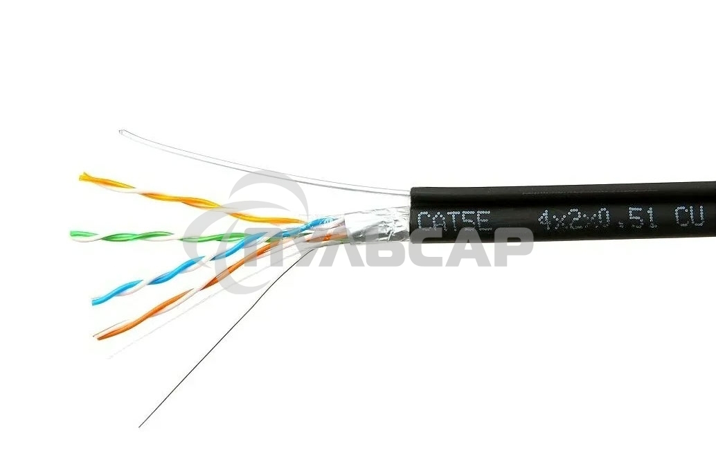Кабель Cablexpert Россия FPC-5051E-4-CU-OUTR/100, FTP outdoor 4x2x0.51 на тросу, медный, кат.5e, однож., 100м, box, черный