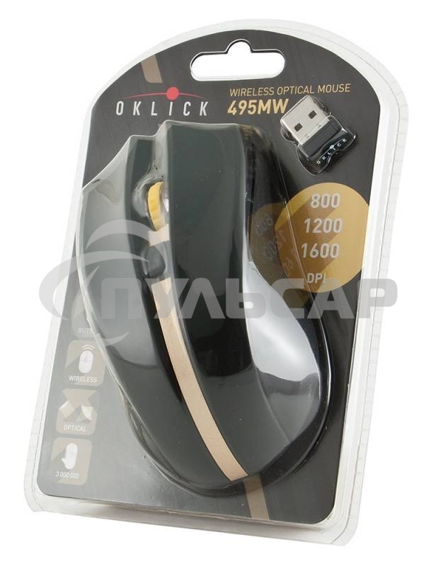 Мышь беспроводная Oklick 495MW черный/золотистый, 1600 dpi, радиоканал, USB, кнопки - 6