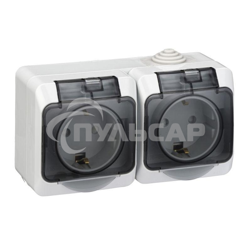 Блок ОП Этюд (2-м розетка с заземл. защ. шторки) IP44 сер. SchE PA16-244C