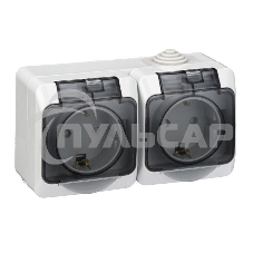 Блок ОП Этюд (2-м розетка с заземл. защ. шторки) IP44 сер. SchE PA16-244C