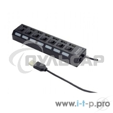 Концентратор USB 2.0 Gembird UHB-U2P7-02, 7 портов, питание, блистер