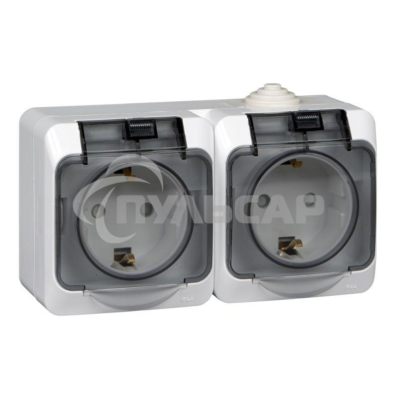 Розетка 2-м ОП Этюд с заземл. защ. шторки IP44 белый  SchE PA16-244B