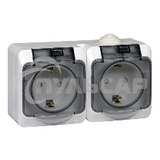 Розетка 2-м ОП Этюд с заземл. защ. шторки IP44 белый  SchE PA16-244B