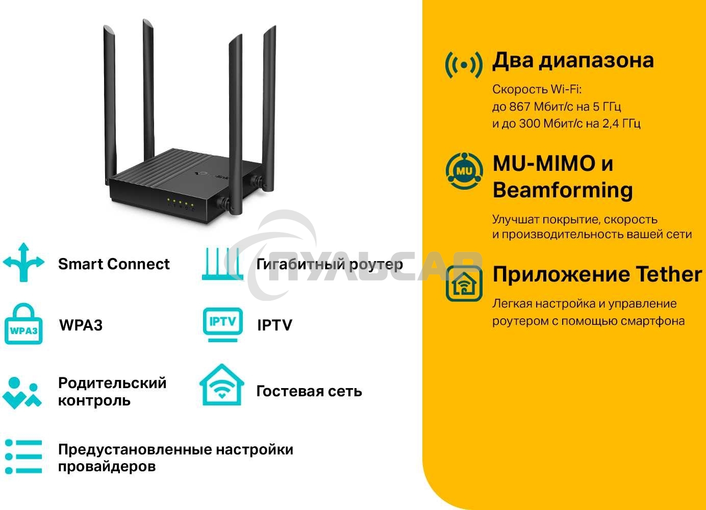 Беспроводной двухдиапазонный MU-MIMO маршрутизатор TP-Link Archer C64 AC1200