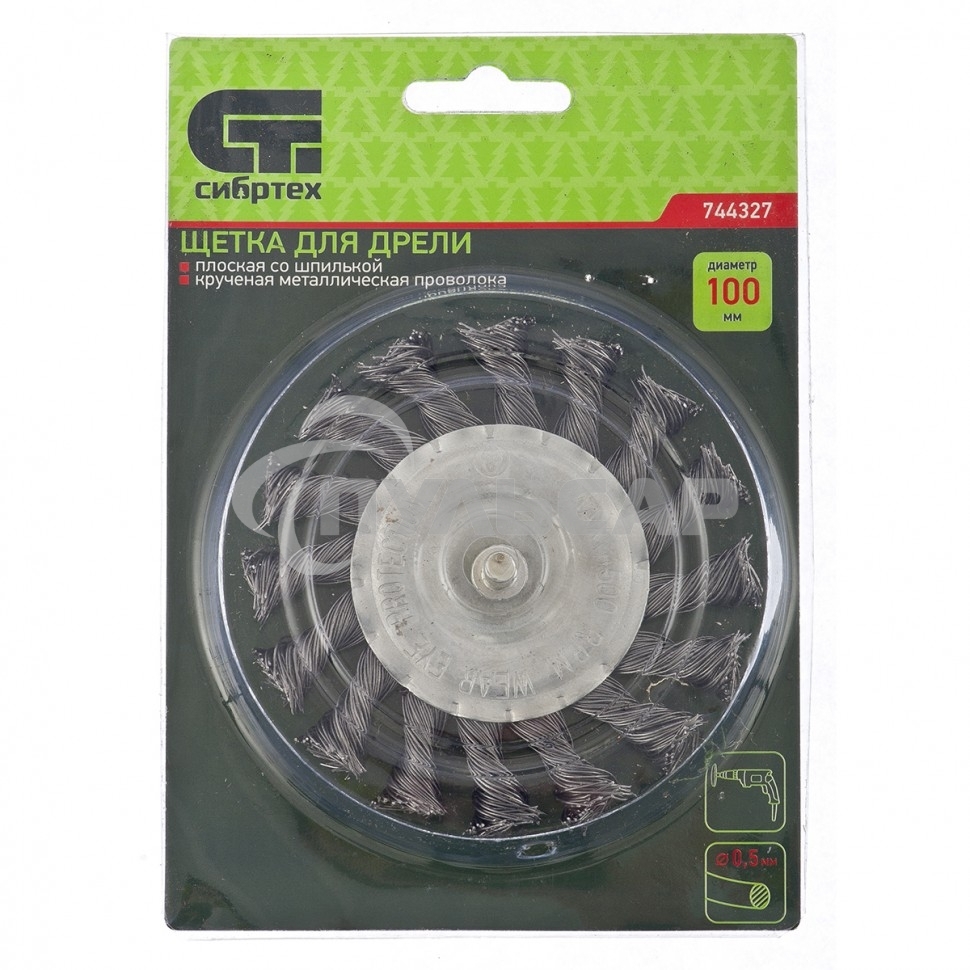 Щетка для дрели Matrix 100 мм, плоская со шпилькой, крученая металлическая проволока