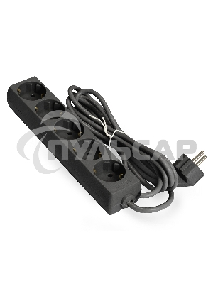 Удлинитель ExeGate ECE-5-1.8B (EX285819RUS), черный, 1,8 м, евровилка с заземлением, 5 евророзеток с заземлением, 2200 Вт