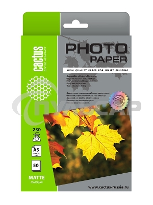 Фотобумага Cactus CS-MA523050 A5/230г/м2/50л./белый матовое для струйной печати