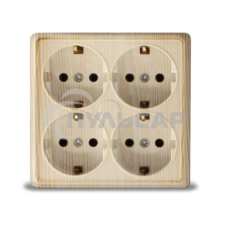 Розетка 4-м ОП Олимп с заземл. квадрат сосна UNIVersal 1177