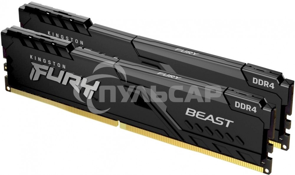 Оперативная память Kingston Fury Beast, DDR4, 16Gb (2x8Gb), 3200MHz, CL16, DIMM, с радиатором, черный