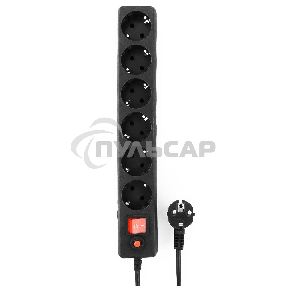 Сетевой фильтр Гарнизон 6р, 10А, 5м, ур.защиты 4, черный, пакет