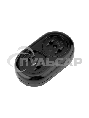 Колодка 2 гнезда карболитовая б/з 16 А, черная Rexant