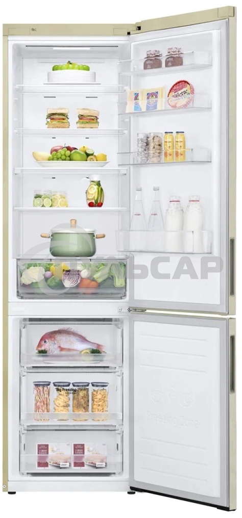 Холодильник LG GA-B509CESL бежевый глянцевый двухкамерный 277/107л морозилка снизу, No Frost