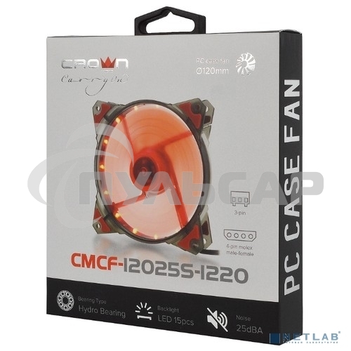 Вентилятор для корпуса Crown CMCF-12025S-1220 черный/красный, 120 мм, 1650 об/мин, 28 дБ, 3 pin