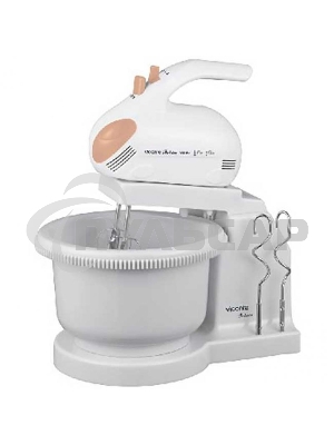 Миксер Viconte VC-354 Patrice с вращающейся чашей, 350W, 5 скоростей работы, кнопка извлечения насадок, двойной набор насадок: два венчика для взбивания яиц и кремов, две насадки для размешивания тяжелого теста, смешивание жидкостей, замешивание теста, пр