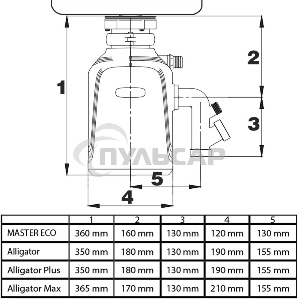 Измельчитель пищевых отходов Bort Alligator Plus, 750 Вт., объем 1 450 мл., пневмовыключатель