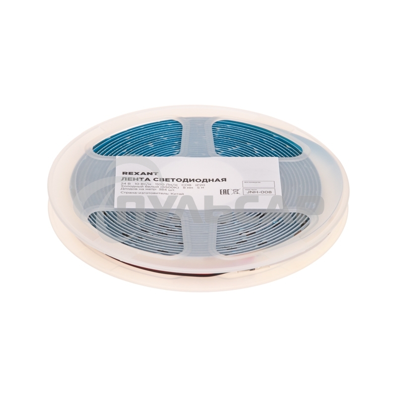 Лента светодиодная 24В, COB 10Вт/м, 384 LED/м, 6500K, 8мм, 5м, IP20 Rexant