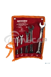 Набор ключей комбинированных трещоточных Rexant (8, 10, 13, 17, 19 мм), 5 шт., CrV, зеркальное хромирование