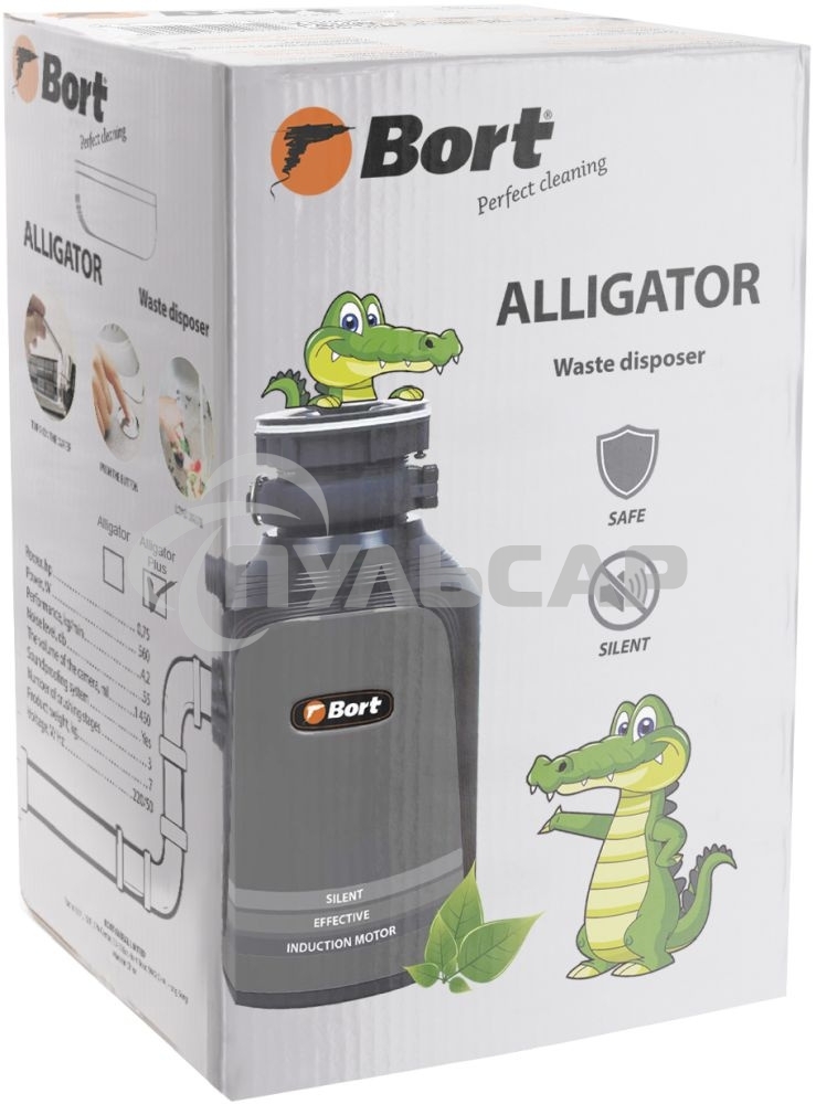Измельчитель пищевых отходов Bort Alligator Plus, 750 Вт., объем 1 450 мл., пневмовыключатель