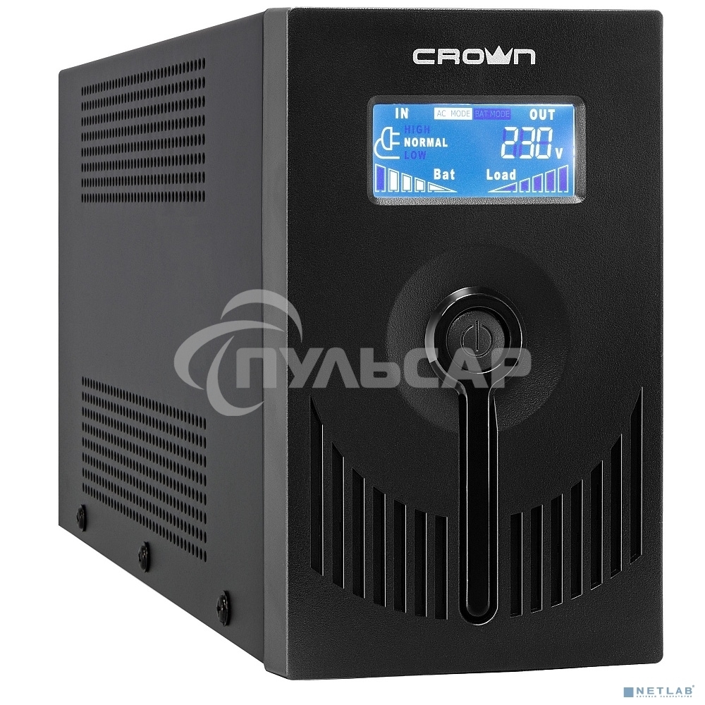 Источник бесперебойного питания CROWN Line Intractive CMU-SP650EURO LCD USB 650VA\390W, корпус металл, 1x12V/7AH, розетки 2*EURO+3*IEC, трансформатор AVR 140-290V, LCD-дисплей, съемный кабель 1.2 м, порт RJ11/45, порт USB, защита: от перегрузки, от КЗ, от