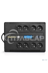 Источник бесперебойного питания ExeGate NEO Smart LHB-800.LCD.AVR.8SH.CH.RJ.USB 800VA/480W, LCD, AVR, 8*Schuko, USB, 4*USB-порта для зарядки, черный