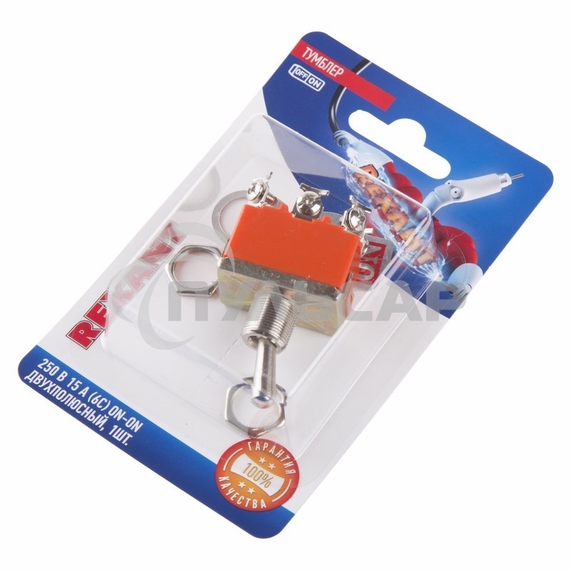 Тумблер 250V 15А (6c) ON-ON двухполюсный(KN-202)Rexant (в упак. 1шт.)