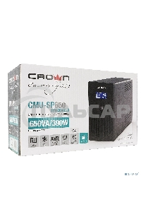 Источник бесперебойного питания CROWN Line Intractive CMU-SP650EURO LCD USB 650VA\390W, корпус металл, 1x12V/7AH, розетки 2*EURO+3*IEC, трансформатор AVR 140-290V, LCD-дисплей, съемный кабель 1.2 м, порт RJ11/45, порт USB, защита: от перегрузки, от КЗ, от