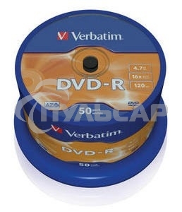 Диск DVD-R Verbatim 4.7Gb 16x Cake Box (50шт) (43548)