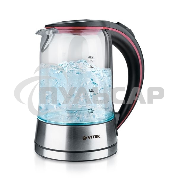 Чайник электрический Vitek VT-7009 1.7л. 2200Вт серебристый (корпус: стекло)