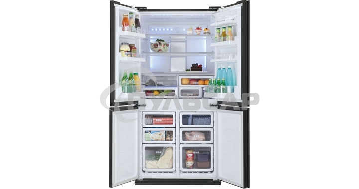 Холодильник Sharp SJ-FS97VBK черное стекло трехкамерный 393/207 л морозилка снизу