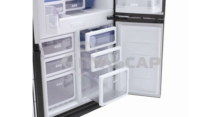 Холодильник Sharp SJ-FS97VBK черное стекло трехкамерный 393/207 л морозилка снизу